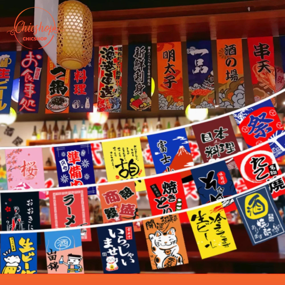 chishop ธงประดับตกแต่ง สำหรับร้านขายอาหารญี่ปุ่น Lucky Cat String FLAG Izakaya ธงแขวนสไตล์ญี่ปุ่น