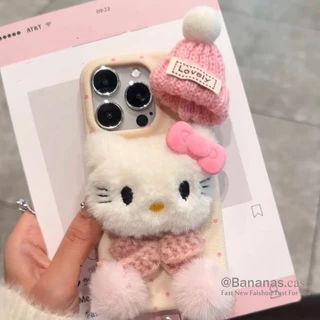 IPhone 17 16 15 14 13 12 11 Pro Max X Xr Xs Maxเคสโทรศัพท์Insหมวกตุ๊กตาน่ารักCat + Lanyardนุ่มปกหลัง