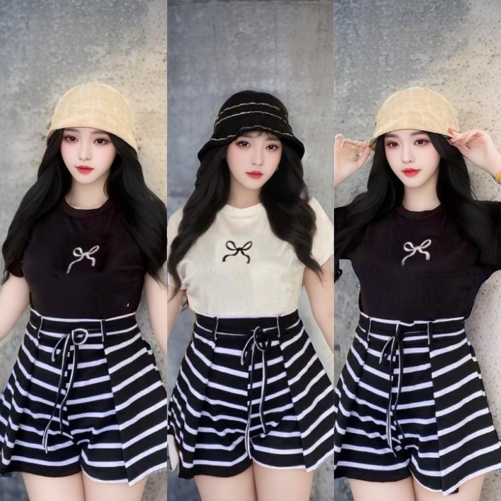 ชุกเซ็ต2ชิ้น เสื้อผ้าร่อง S261 กางเกงคอตตอนผสม งานปัก แต่งเชือกผูกเอว เสื้อแขนล้ำ เอวสม็อคหลัง **พร้อมจัดส่ง**