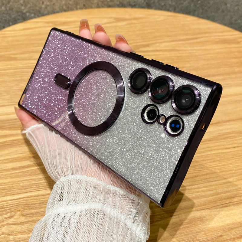 Luxury Glitter Gradient สําหรับแม่เหล็กสําหรับ Samsung S25 S24 S23 S22 S21 Plus Ultra S25 S25 + S25plus S25ultra นุ่มปกหลัง