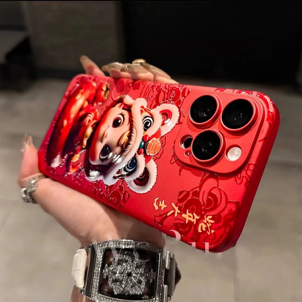 หรูหราปีงูใหม่สีแดง มีน้ําค้างแข็ง เคสโทรศัพท์สําหรับ ไอโฟน16 15 14 13 12 มือโปร สูงสุด กันกระแทกกล้องป้องกัน หยด-การพิสูจน์ ฮาร์ดปกหลัง