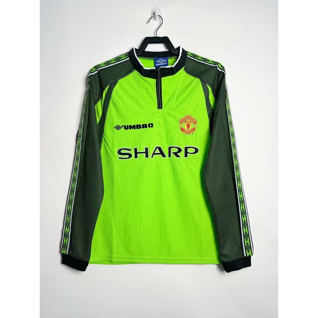1998-99 แมนเชสเตอร์ ยูไนเต็ด สีเขียวผู้รักษาประตูแขนยาวย้อนยุคเสื้อฟุตบอลแขนยาว