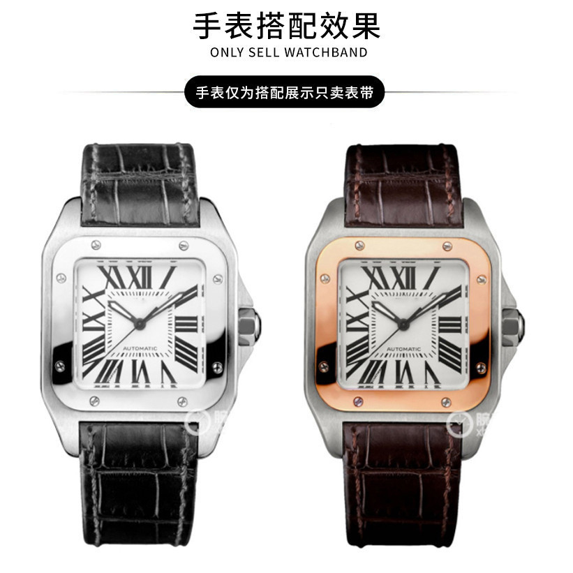 สายนาฬิกาสําหรับ Cartier Santos 100 ผู้ชายผู้หญิงคุณภาพสูงสายรัดหนังวัวพับหัวเข็มขัดสายนาฬิกาหนังแท้ 20 มม. 23 มม.