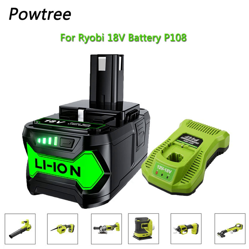Ryobi rechargeable battery, Ryobi Hot P108 RB18L40 18V and 6000mah lithium-ion battery, electric too