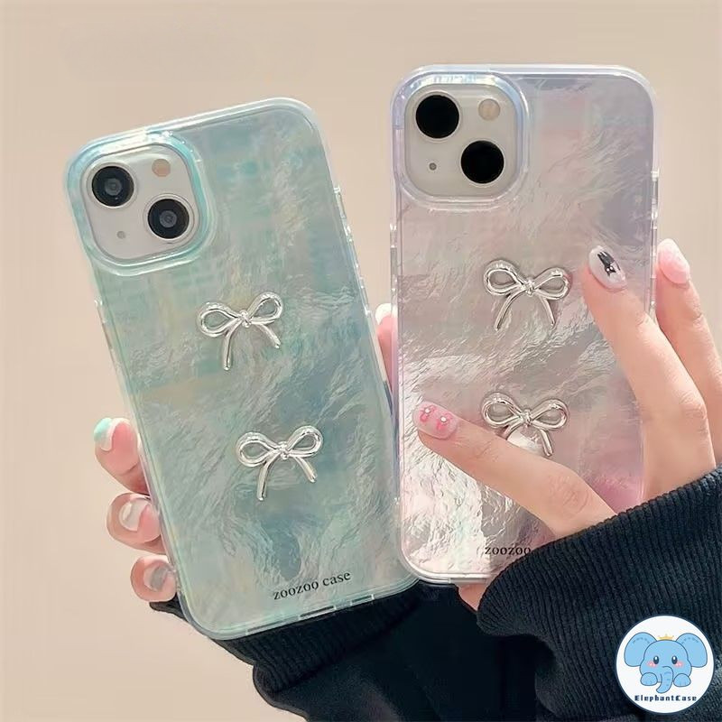 แฟชั่นโบว์น่ารักเข้ากันได้เคสไอโฟน 16 11 13 15 12 14 Pro Max XR 16 8 7 Plus X XS Max SE 2020 คู่รักเงาลูกฟูก TPU อ่อนเคส