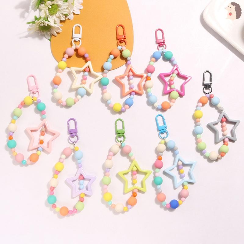 [IN] ใหม่สี Hollow Out Five-Pointed Star พวงกุญแจจี้ Dopamine สไตล์ที่มีสีสันลูกปัดโซ่หูฟังกรณีพวงกุญแจอุปกรณ์เสริม TH