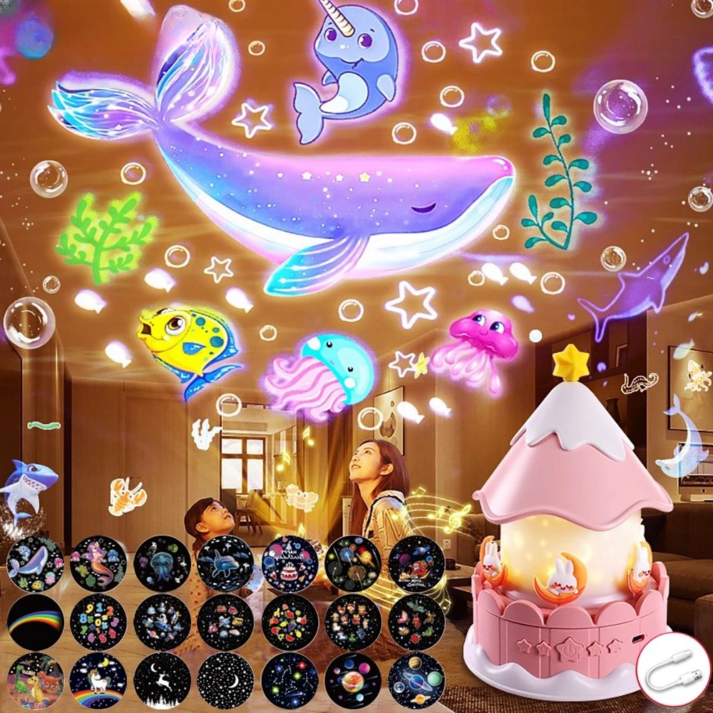 โปรเจคเตอร์ Night Light สําหรับตกแต่งห้องเด็ก 21 ฟิล์ม Kawaii Ocean Projection Nightlights สําหรับของขวัญเด็กห้องนอน