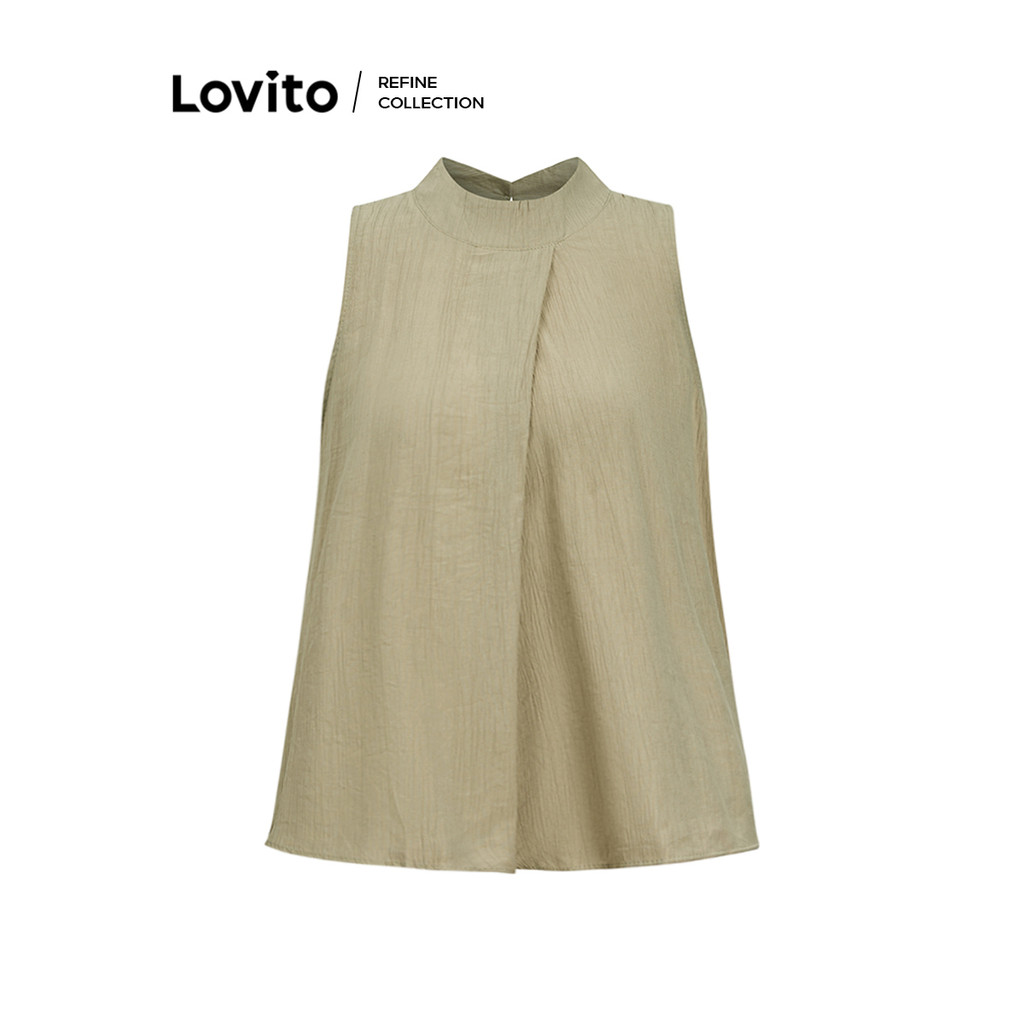 Lovito เสื้อแขนกุดผู้หญิง เบสิก สีพื้น สไตล์หรูหรา LNE77744