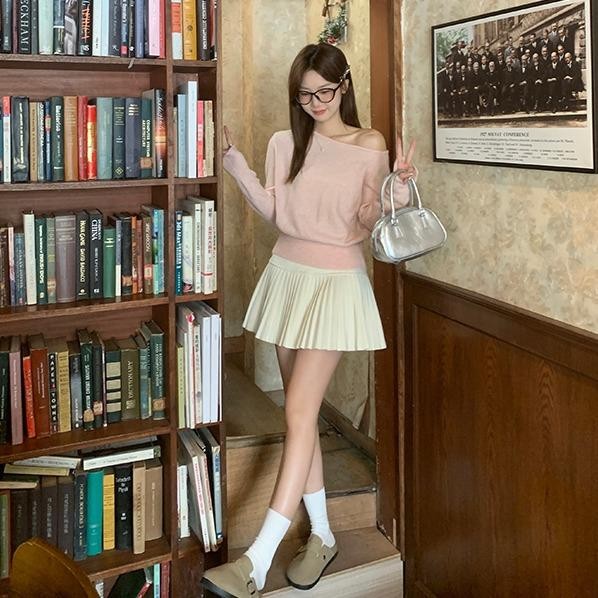 👚Anna👚 เสื้อครอปแขนยาวไหมพรม เสื้อสเวตเตอร์สีทึบปิดไหล่ เสื้อสวมหัวเสื้อกันหนาวหลวม X604 - รูปที่ 7