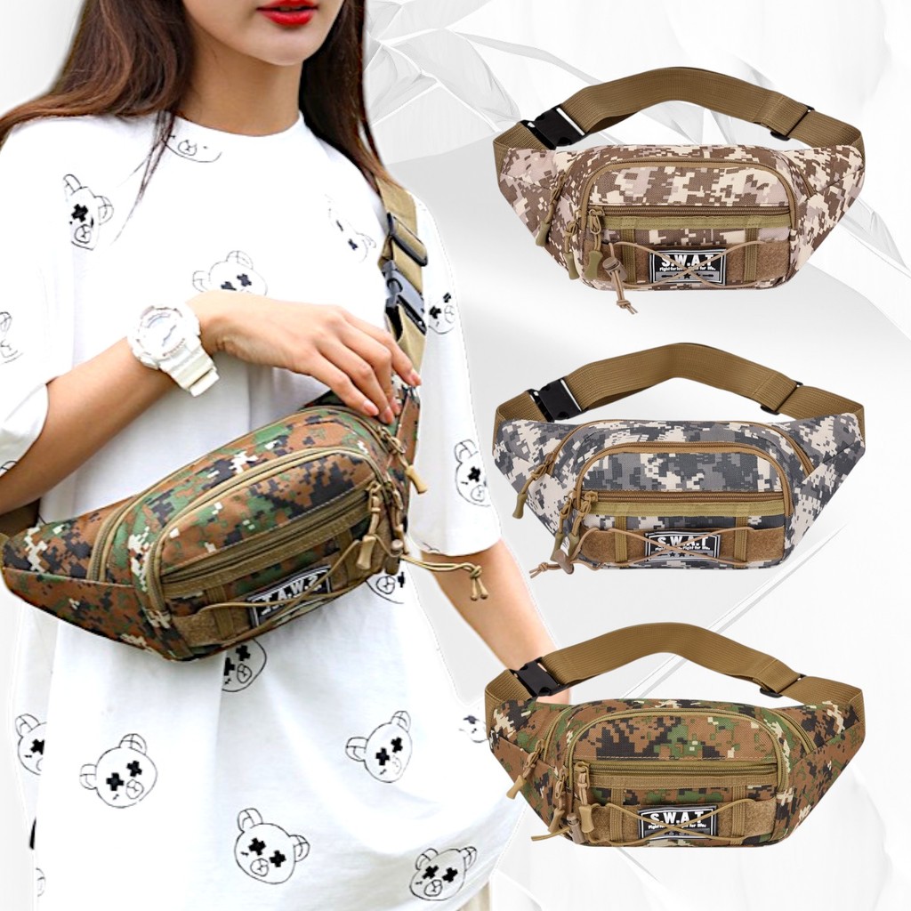 (w264)กระเป๋าคาดอก ลายพรางดิจิตอลดีไซส์เท่ มี4ซิป ผ้าหนาทน