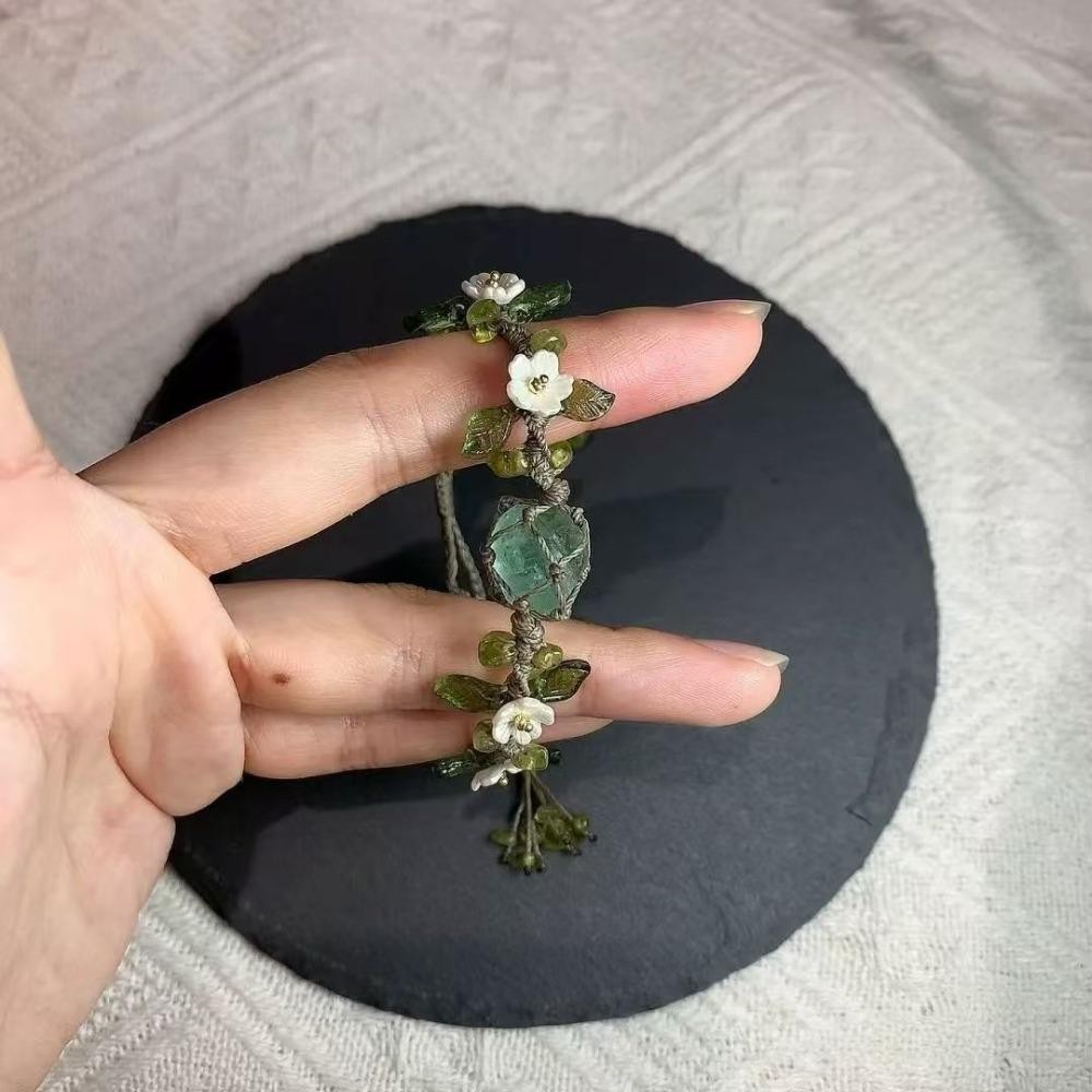 Aimeone สร้อยข้อมือ Flourescent ทอมือ, มือคริสตัล Vital ธรรมชาติถักมือ, เครื่องประดับดอกไม้สีความงามไม่สม่ําเสมอกําไลข้อมือหินสาว - รูปที่ 3