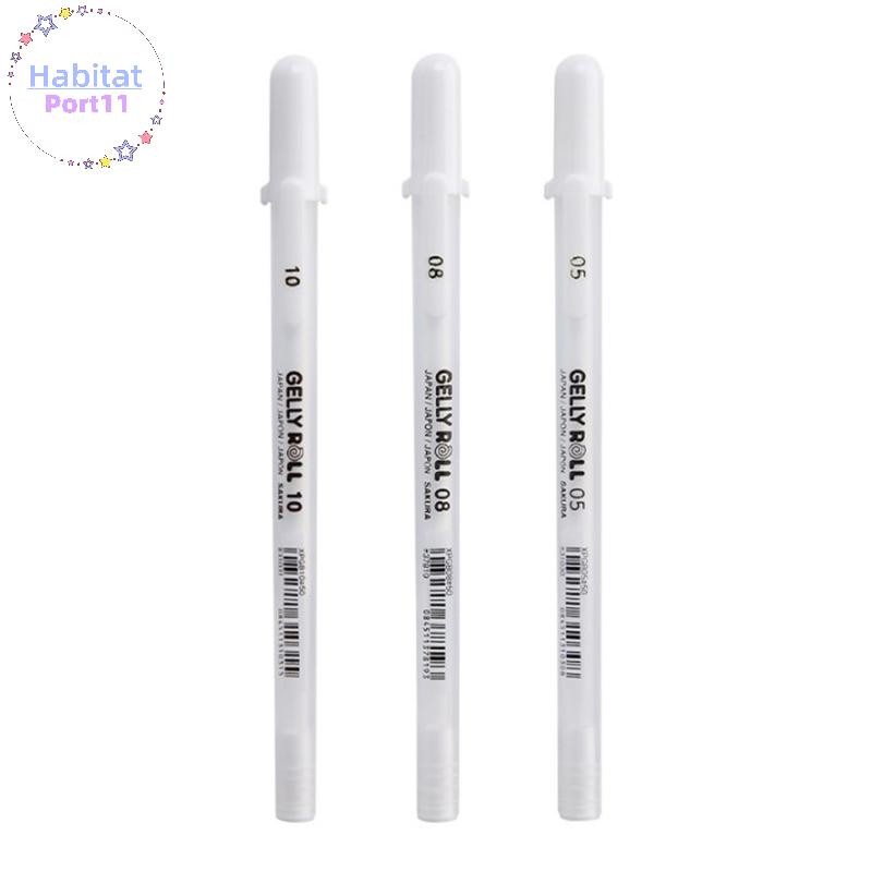 HabitatPort Gelly Roll ปากกาเจลสีขาว 0.5 มม.0.8 มม.1.0 มม.High Light Marke ปากกากระดาษแข็งสีดํา Art Paing ปากกาสีขาวปากกา th