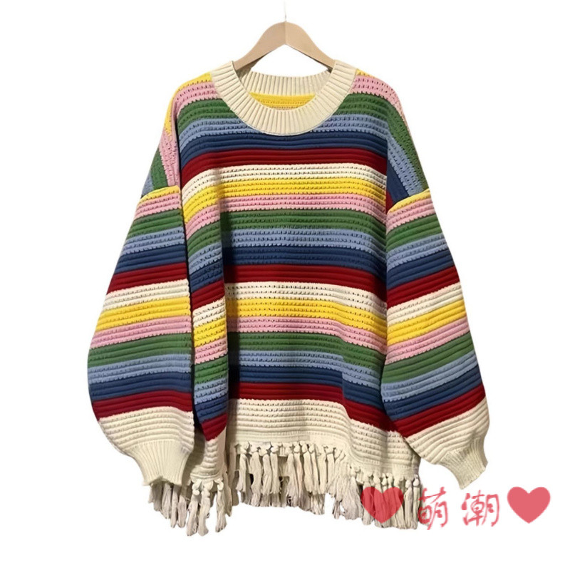 เสื้อกันหนาวแขนยาวเสื้อแจ็คเก็ตสายรุ้งลายแขนยาวถักเสื้อกันหนาวผู้หญิงฤดูใบไม้ร่วงฤดูหนาวหลวมสไตล์เกาหลีด้านบนSlimmerดูกระแสเงินสดเสื้อกันหนาวแจ็คเก็ตAll-Match