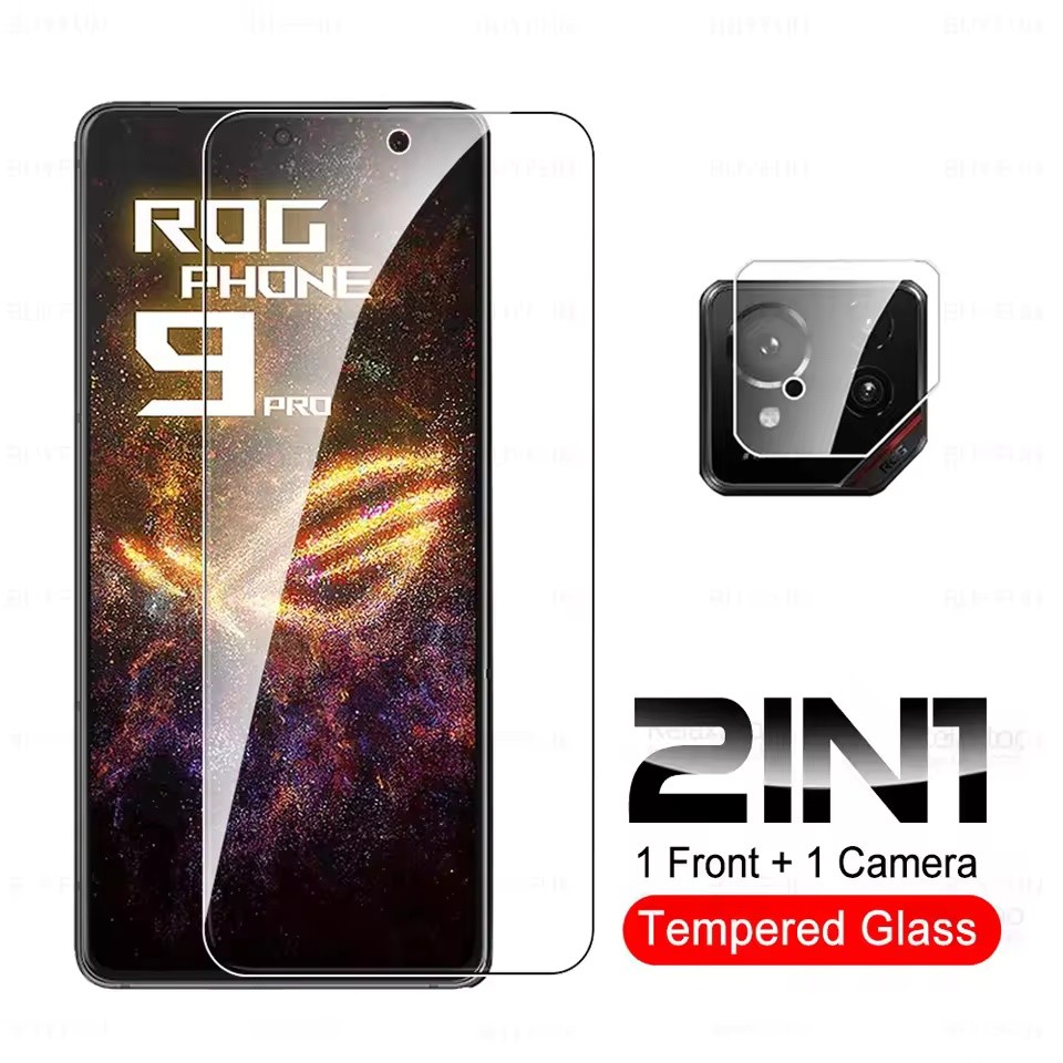 2in1 กระจกนิรภัยสําหรับ Asus ROG โทรศัพท์ 9 Pro ป้องกันหน้าจอกล้องเลนส์ป้องกันฟิล์มสําหรับ Asus ROG โทรศัพท์ 9 Pro 5G 2024 แก้ว