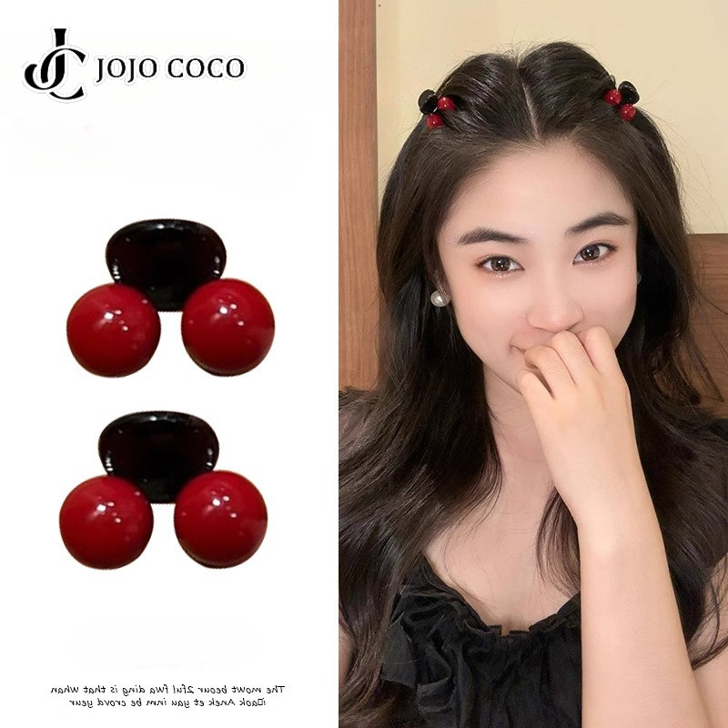 โจโจ้ โกโก้ ปีใหม่สีแดงเชอร์รี่กิ๊บผู้หญิงสไตล์เกาหลีแฟชั่นผมม้าขนาดเล็กผมหักกิ๊บครึ่งผูกเครื่องประดับผม