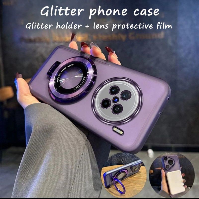 Glitter สําหรับ Vivo X200 PRO MINI กรณี Vivo X100 X100S X90 X90S X80 X70 X70T X60 X60T PRO + ULTRA กันกระแทกกล้องเลนส์ฟิล์มนุ่มป้องกันเคสโทรศัพท์พร้อม Glitter ผู้ถือ
