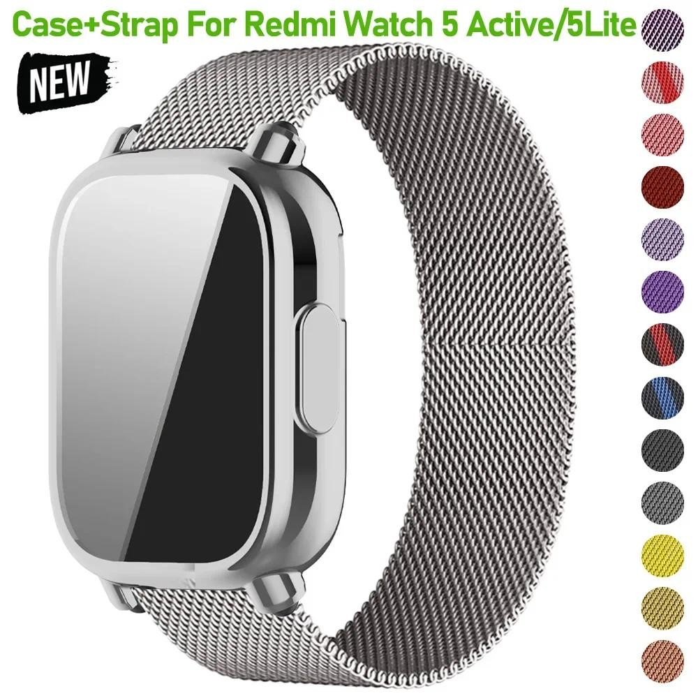 กรณี + Milainese สําหรับ Redmi นาฬิกา 5 Active Magnetic Band TPU Soft กรณีป้องกันหน้าจอสําหรับ Redmi นาฬิกา 5 Lite โลหะ Watchband
