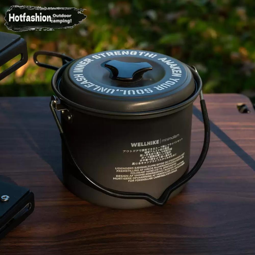 WELLHIKE หม้อตั้งแคมป์แบบพกพาอลูมิเนียม 1.4 ลิตรพร้อมที่จับพับได้หม้อทำอาหารกลางแจ้งพร้อมฝาแขวนเครื่องครัวสำหรับตั้งแคมป์เดินป่าปิคนิคเดินทาง