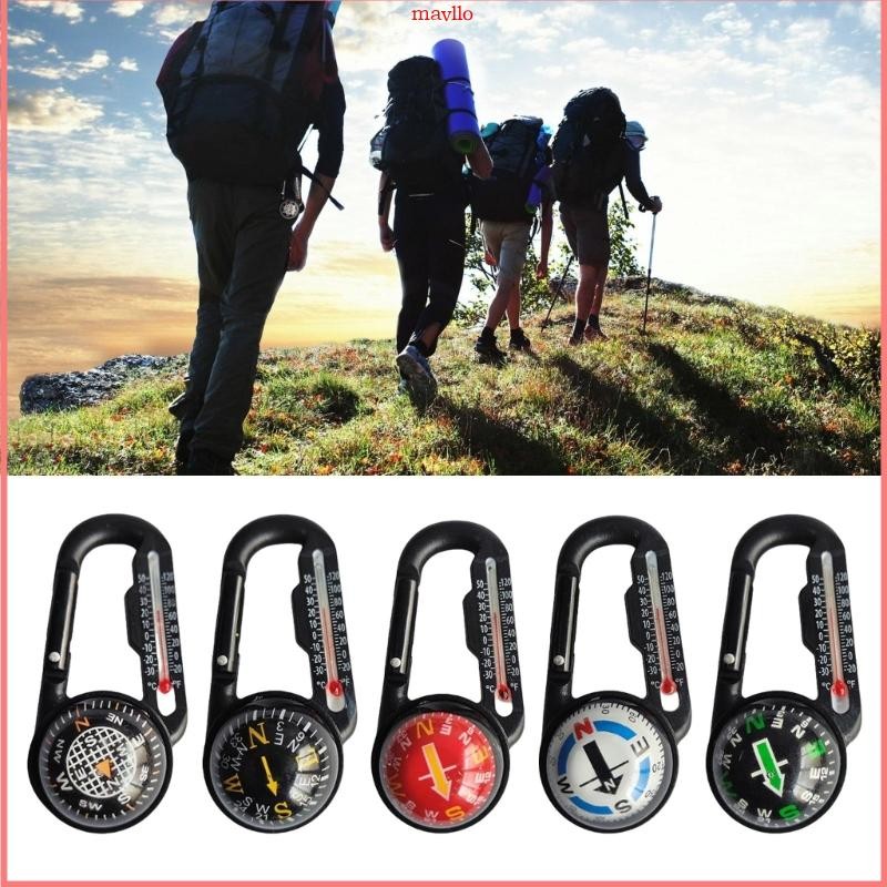 Mavlo Outdoor Camping Mountaineering Buckle เข็มทิศขนาดเล็ก Carabiner พวงกุญแจเครื่องวัดอุณหภูมิ Bac
