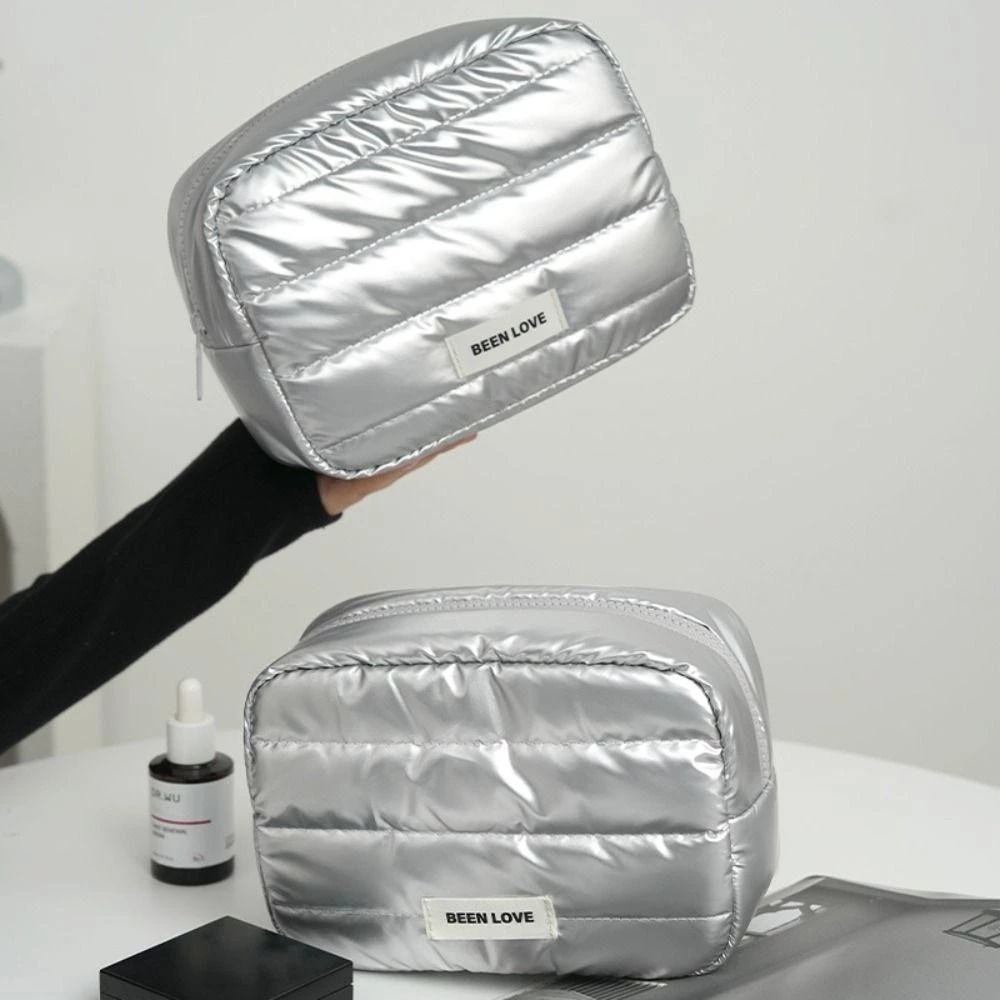 UUMIR กระเป๋าแต่งหน้าอ้วน, ลงสีทึบกระเป๋าเดินทางผ้านวม, กระเป๋าเก็บสกินแคร์ซิปความจุขนาดใหญ่ปุย thumbnail 4