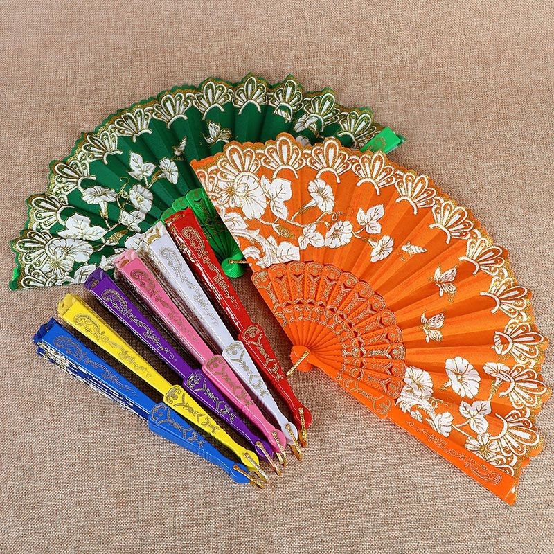 Veewink สีแดง พัดผ้าไหม พัดตรุษจีน Hand Fans พัดจีนสวยๆ