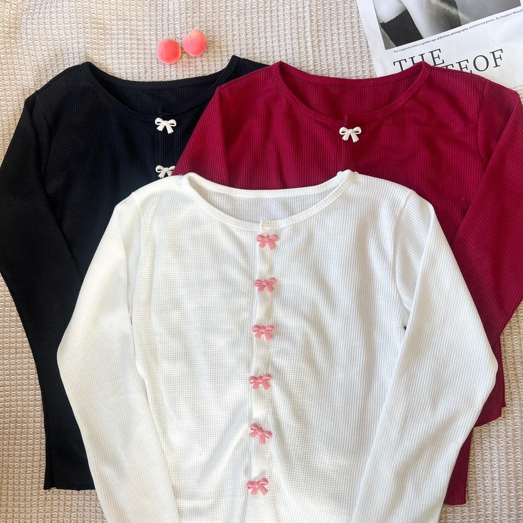 Fleurladyz.เสื้อแขนยาว กระดุมโบว์หน้า ผู้หญิง