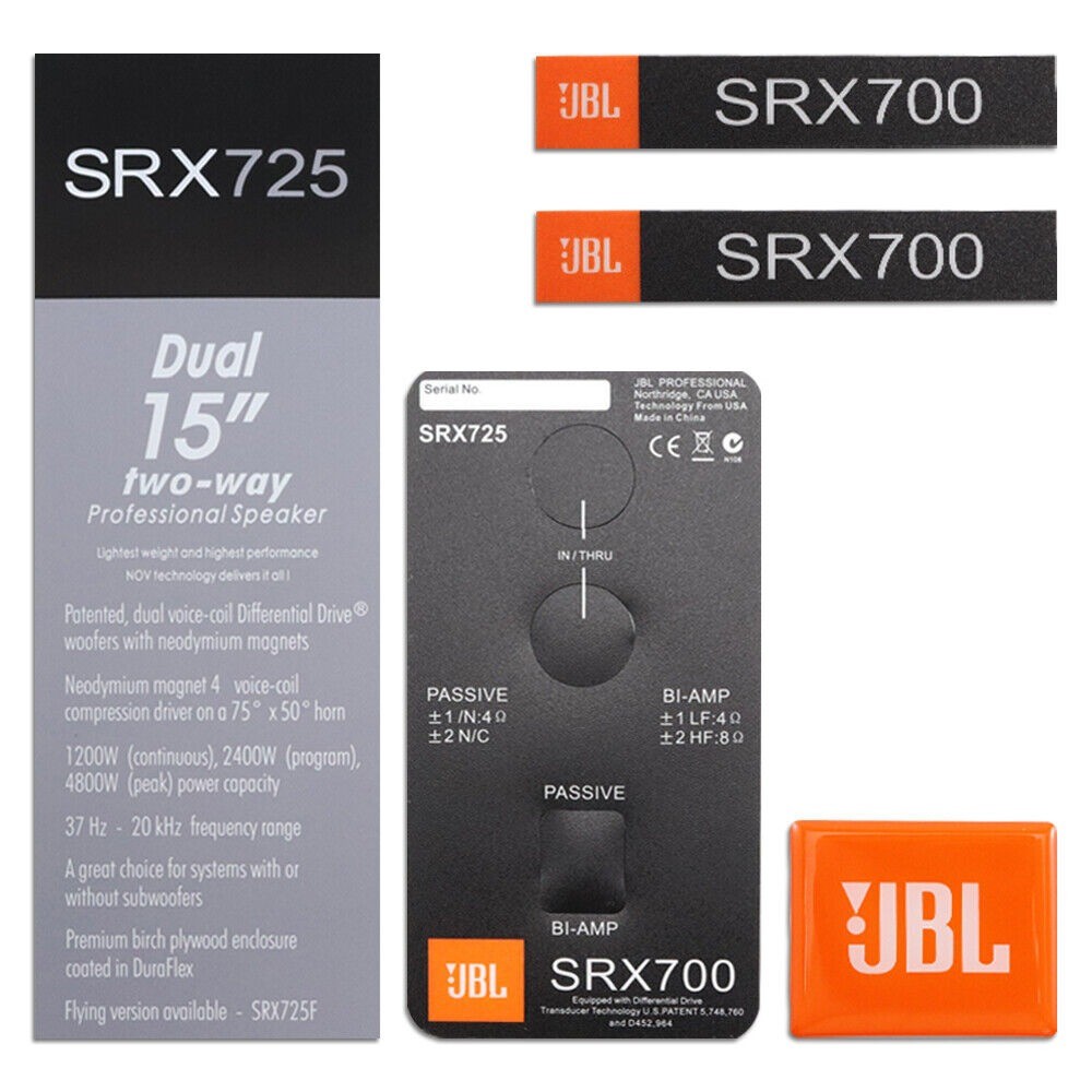 One set JBL SRX725 SRX700 โลโก้ป้ายเปลี่ยนชิ้นสติ๊กเกอร์พลาสติก