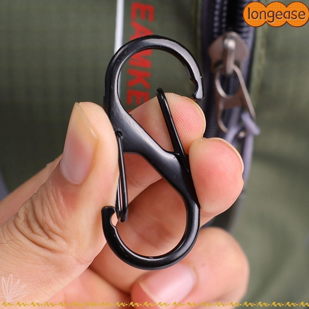 ตะขอพวงกุญแจ LONGE, คาราบิเนอร์โลหะผสมสังกะสีป้องกันการโจรกรรม S Type, ตั้งแคมป์กลางแจ้งสีเงินสีดํา
