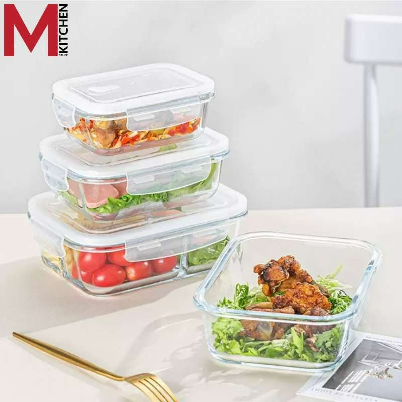 M KITCHEN กล่องแก้วถนอมอาหาร กล่องอาหารแก้ว กล่องข้าว มีให้เลือก 3 ขนาด สามารถเข้าไมโครเวฟ (A7)