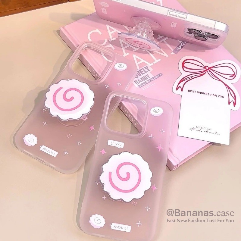 เข้ากันได้กับ iPhone 16 15 14 13 12 11 Pro Max 16E X Xr Xs Max 7 8 Plus SE2020 เคสโทรศัพท์สดสีชมพูหวานม้วนนึ่ง + Stand Matte Soft Clear ฝาหลัง