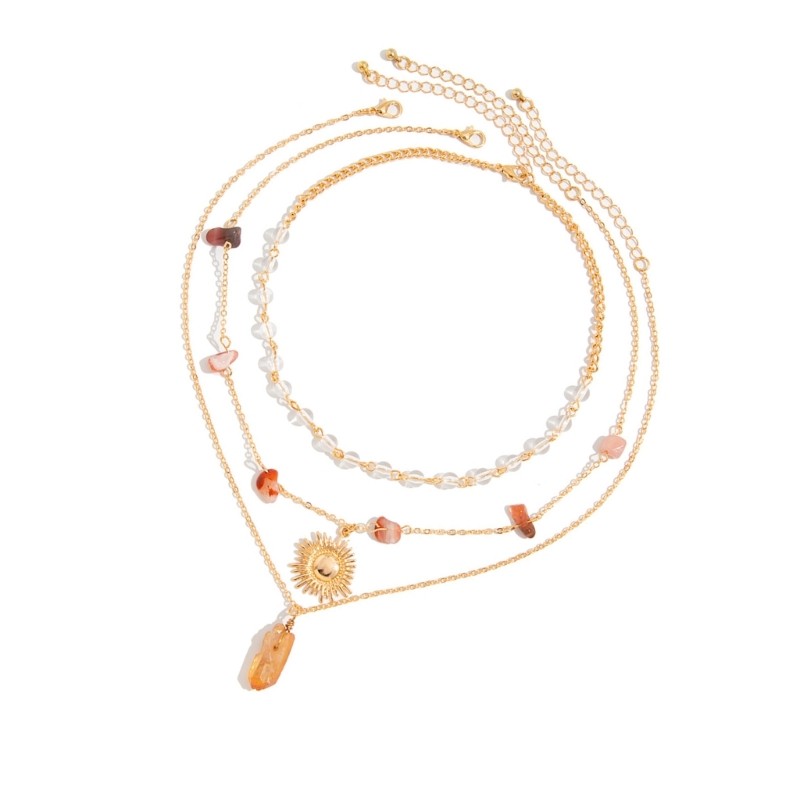 Un * 3PCS Bohemian Layered Sun สร้อยคอสร้อยคอสร้อยคอคริสตัลประดิษฐ์สร้อยคอลูกปัดสําหรับโอกาสต่างๆ