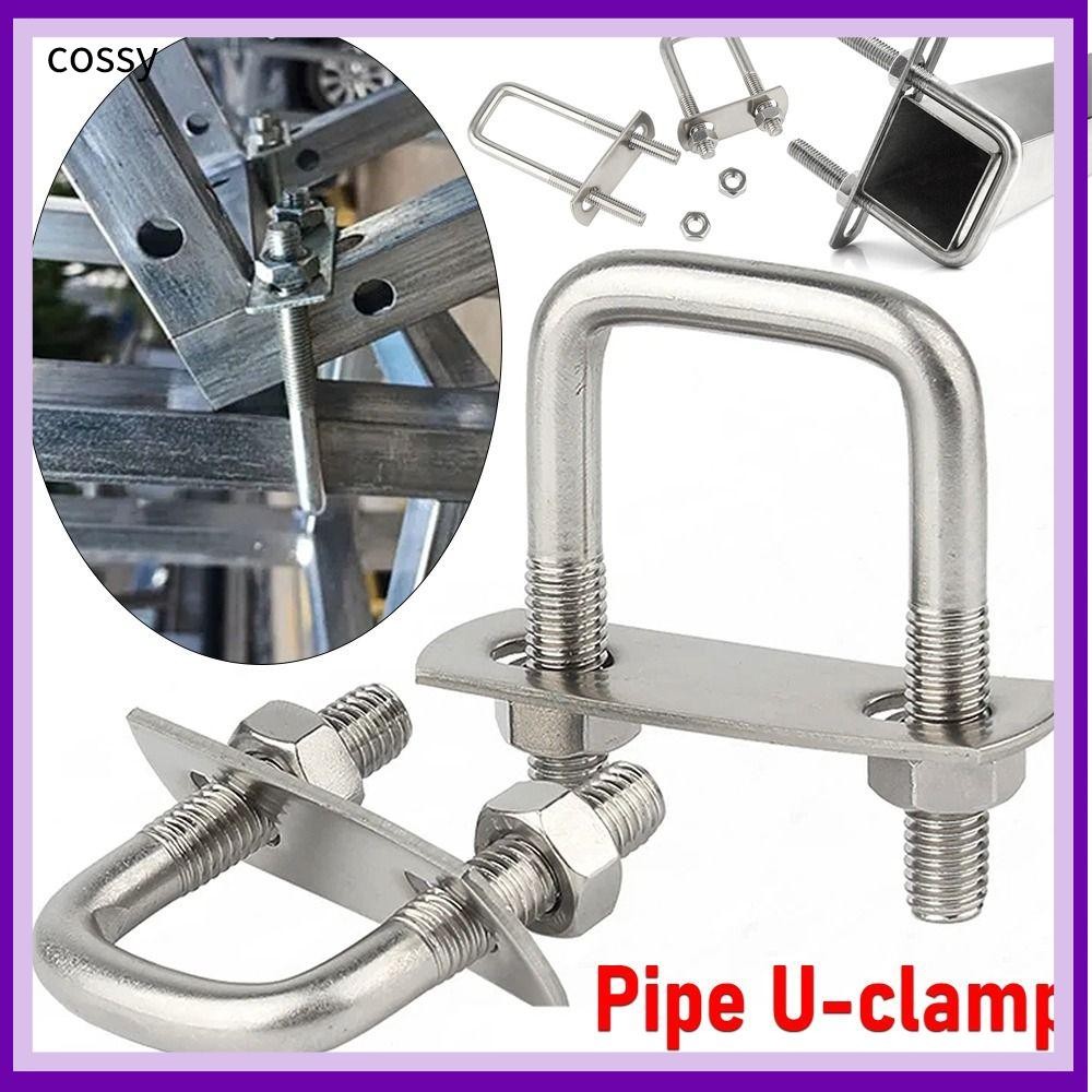 COSSY 2 ชุดท่อ U-Clamp, U-Bolt มุมขวาพร้อม Baffle Square Clamp, สกรูทนทาน M6 Iron Squa Bolt