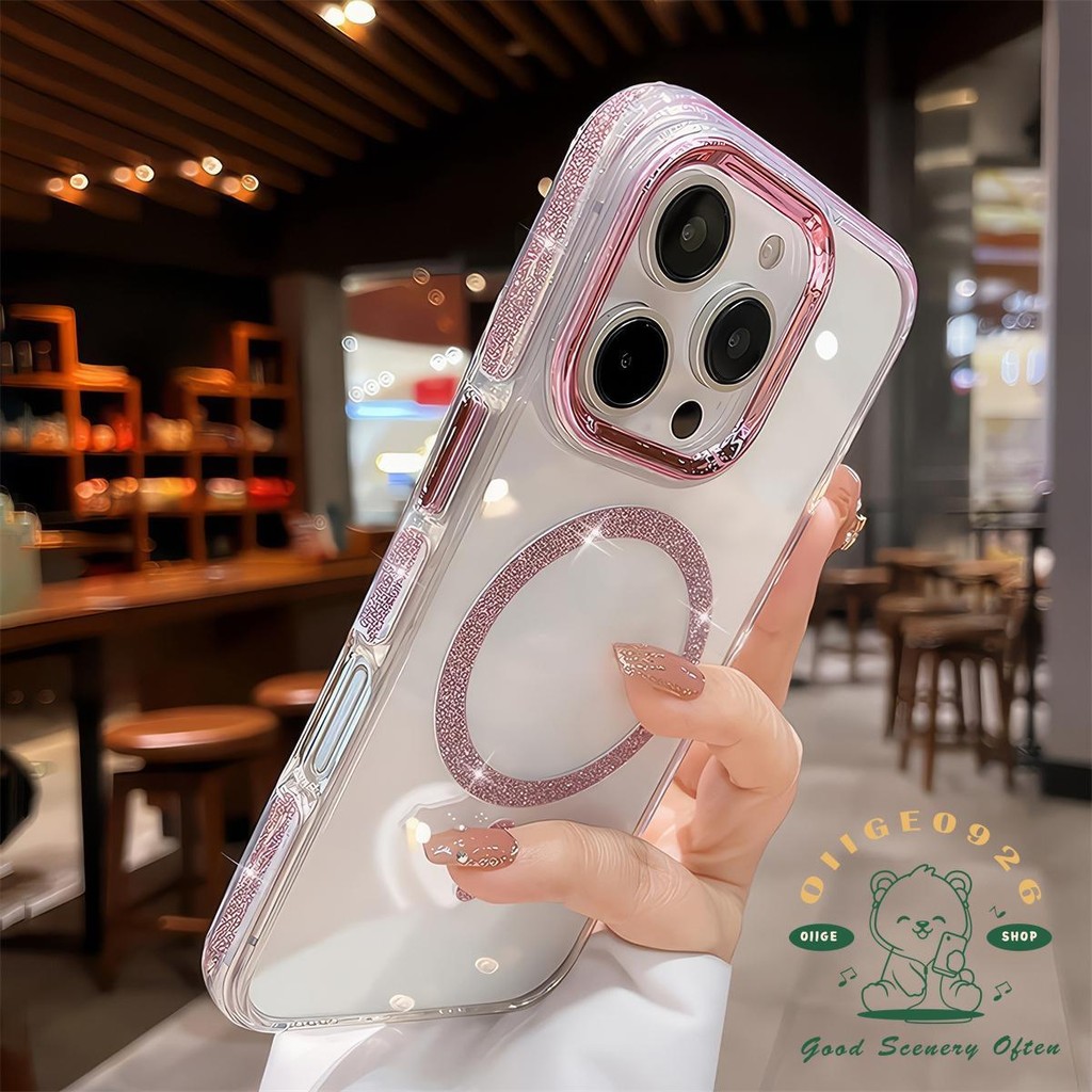 เคสโทรศัพท์แม่เหล็กแวววาวโปร่งใส iphone16 Pro Max 15 14 13 12 11 เคสสําหรับเคส iPhone นิ่ม TPU กันกระแทก