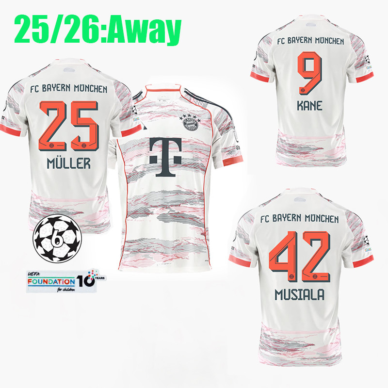 25/26 KANE ฟุตบอล clothe 2025/26 เสื้อเยือนบาเยิร์น KIMMICH COMAN SANE MULLER MUSIALA OLISE เสื้อยืด