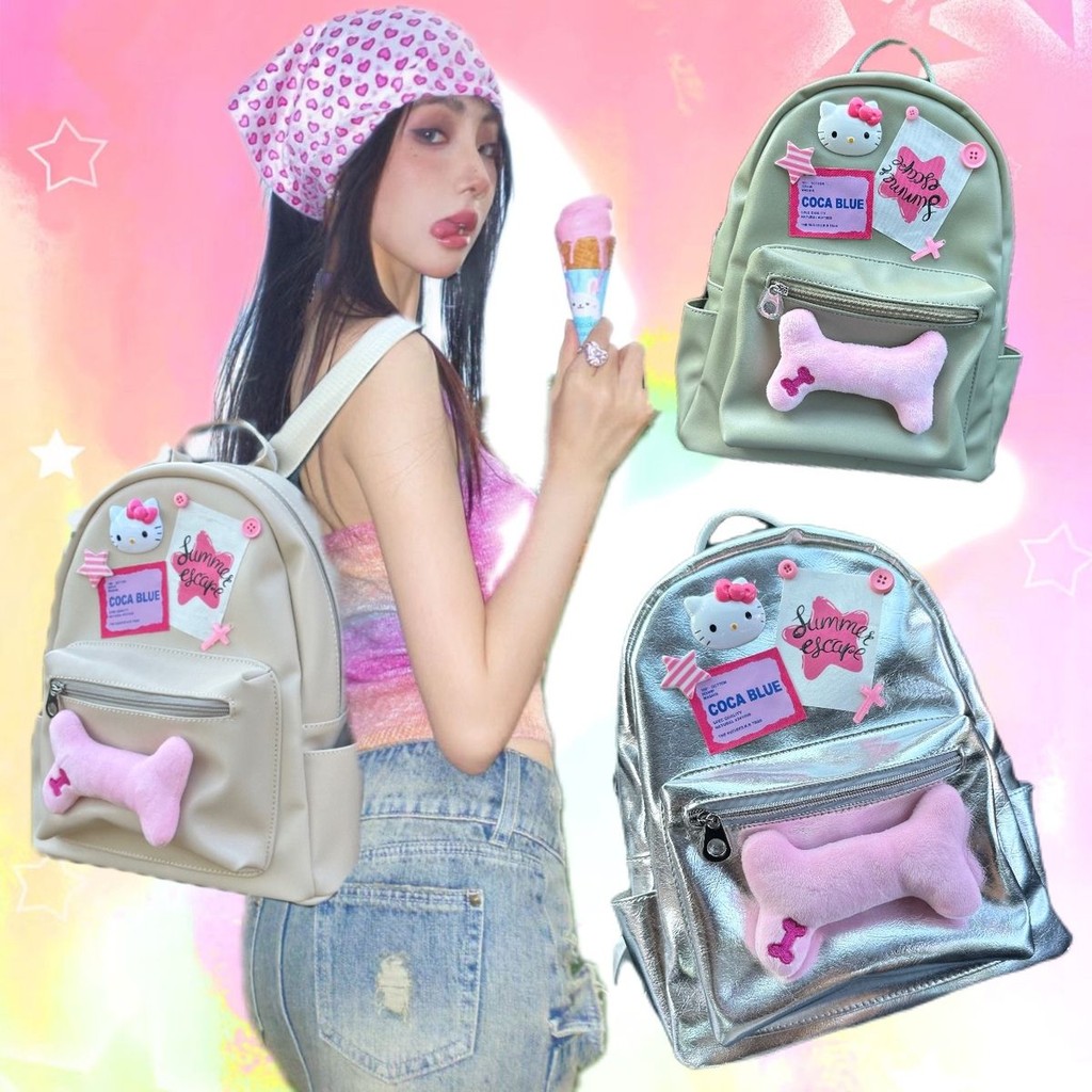 พร้อมส่ง❥Y2k Sweet Spice Girl Kitty Small Backpack Pink Star Bone Backpack Cortex Trend Leisure