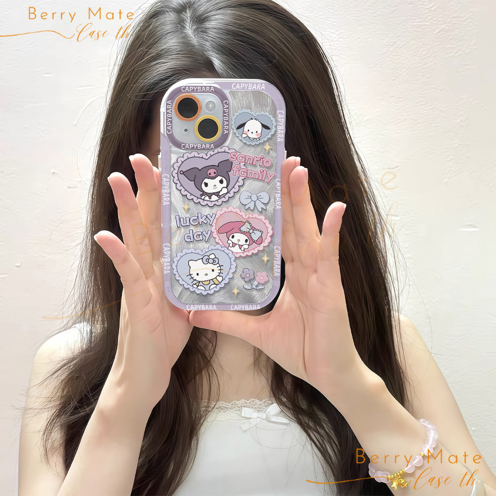 จัดส่งทันที เคสมือถือ หัวใจตัวการ์ตูน เคสแบบขอบกลมสำหรับIPhone12 13 16 14 15 11 Pro PROMAX XS XR XSMAX เรืองแสง ป้องกัน
