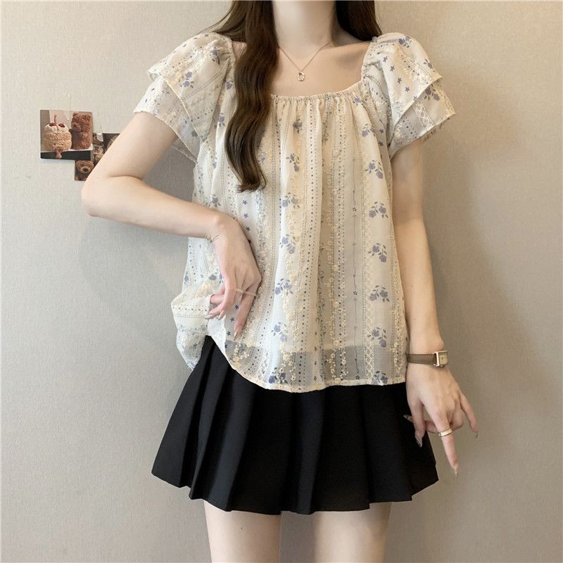 ส่งไวจากไทย⭐Summer⭐M-2XL ป้องกันแสงแดดหลวมเสื้อแขนสั้นผู้หญิงฤดูร้อนเสื้อชีฟองบางด้านบน