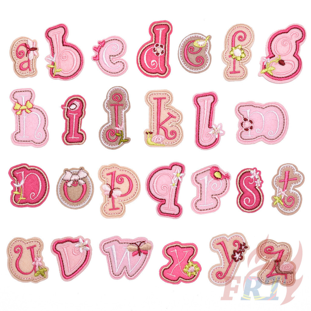 ❣️แพทช์เหล็กบนตัวอักษรตัวพิมพ์เล็กสีชมพู 1 ชิ้น❣️Diy เย็บบนแพทช์ตราเหล็ก