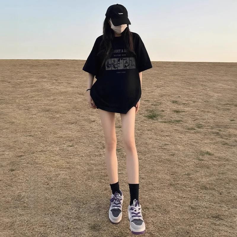 เกาหลี ผ้าฝ้าย100% เสื้อยืดแขนสั้น Oversize CMDXY1835 ผู้ชาย ผู้หญิง ลายทาง ตัวอักษร การ์ตูน หลวม ฤดูร้อน ฤดูใบไม้ผลิ