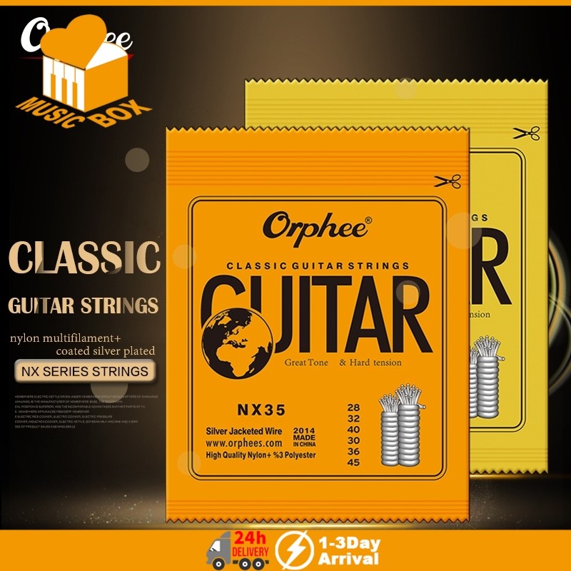 Orphee NX35 NX36 สายกีตาร์คลาสสิกไนลอน Silver Jacketed Wire ชิ้นส่วนบรรจุภัณฑ์สูญญากาศ