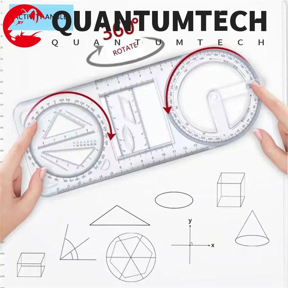 QUANTUMTECH ไม้บรรทัดวาดรูป มุมกิจกรรม 360 ° ไม้บรรทัดเรขาคณิตที่สามารถเคลื่อนย้ายอุปกรณ์สํานักงานไม้บรรทัดมัลติฟังก์ชั่โปร่งใสตรงวาดแม่แบบเด็กนักเรียน