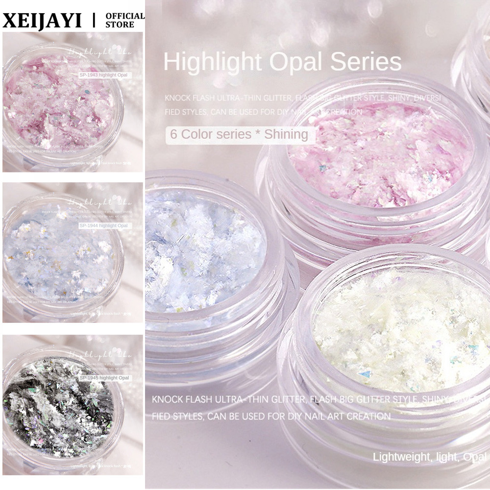 Nail Art Highlight Opal Powder เครื่องประดับ Brocade คริสตัลน้ําแข็ง Edelweiss ผงไม่สม่ําเสมอเลื่อมต
