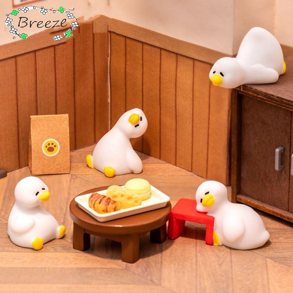 BREEZE ตุ๊กตาจิ๋ว, โมเดลสัตว์เรซิ่น เครื่องประดับเป็ดขาว, เป็ดเหลือง DIY บ้านตุ๊กตาตู้ปลา