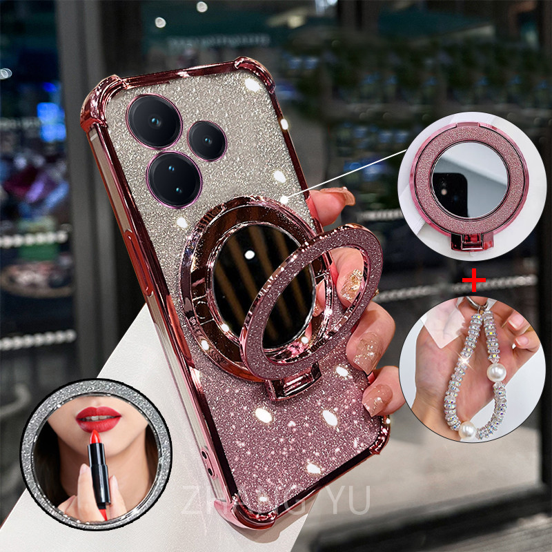 ปลอกสําหรับ OPPO A3 A3X 5G PRO หรูหราชุบไล่โทนสี Glitter เคสโทรศัพท์ใช้งานร่วมกับวงเล็บแม่เหล็กผู้ถือกล้องปกป้องกันกระแทกปกอ่อน SJSFDD07