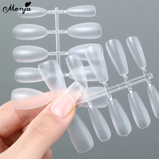 Monja 100 ชิ้น/กล่องเล็บปลอม Matte PVC กดบนเล็บ คลุมทั้งหมดเล็บปลอมเคล็ดลับขยาย almond coffin nails