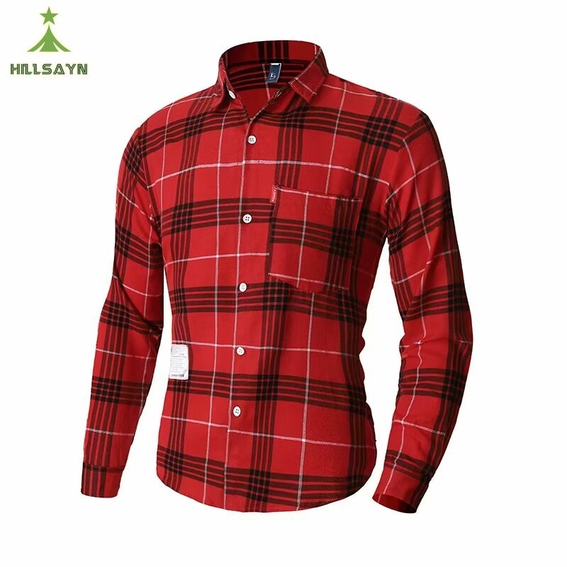 เนินเขา เสื้อเชิ้ตแขนยาวผู้ชายธุรกิจเสื้อเชิ้ตลายสก๊อตลําลอง