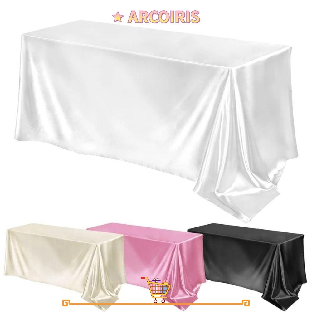 ARCOIRIS ผ้าปูโต๊ะผ้าซาตินสี่เหลี่ยมผืนผ้า ตกแต่งโต๊ะงานแต่งงาน สีขาวชมพู ของขวัญผ้าคลุมโต๊ะสีทึบ เรียบสดใส