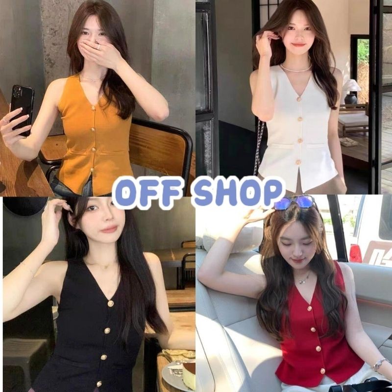 OFF SHOPพร้อมส่ง(OFF-20252) เสื้อกบ้ามไหมพรม คอวี กระดุมด้านหน้าสไตล์เกาหลี ดีเทลเว้าหลังเอว
