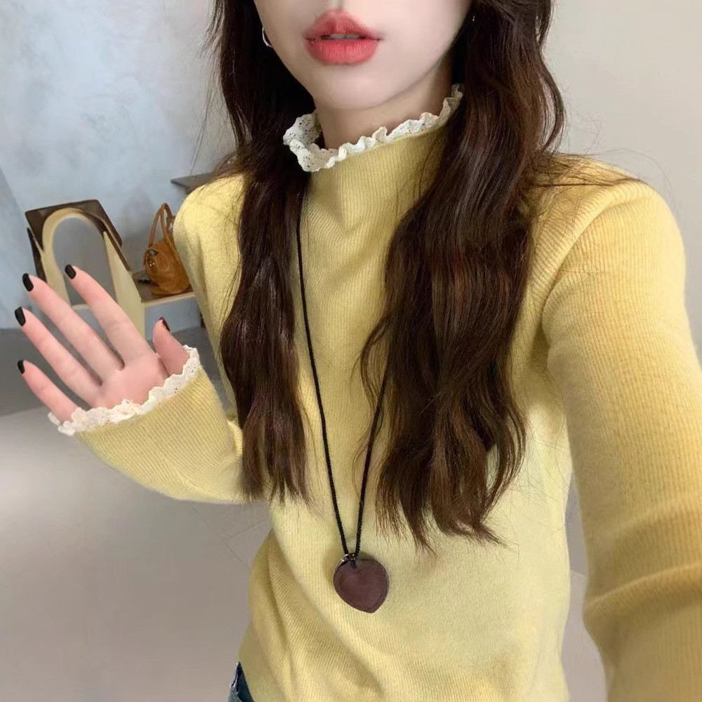 ครึ่งคอสูงเชื้อราขอบแขนยาวbottomingเสื้อผู้หญิงสไตล์ใหม่slim-fit Slimmerดูด้านใน