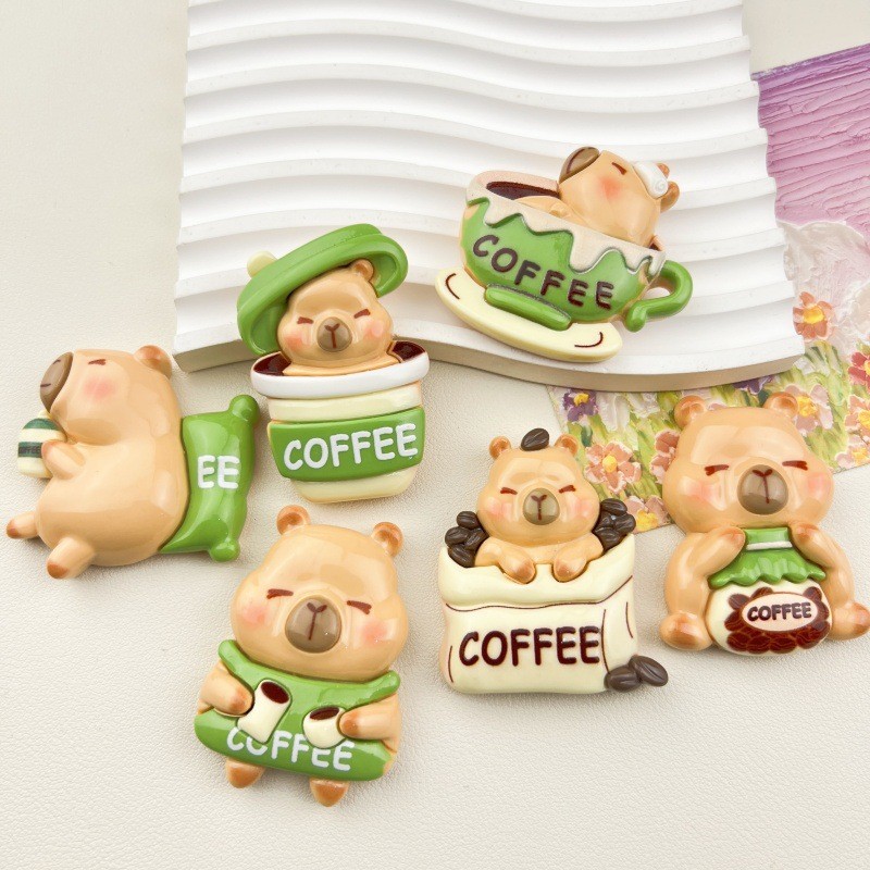 6ชิ้นขนาดใหญ่หมีกาแฟเรซิ่นเสน่ห์สําหรับ ทําเอง(9-354)